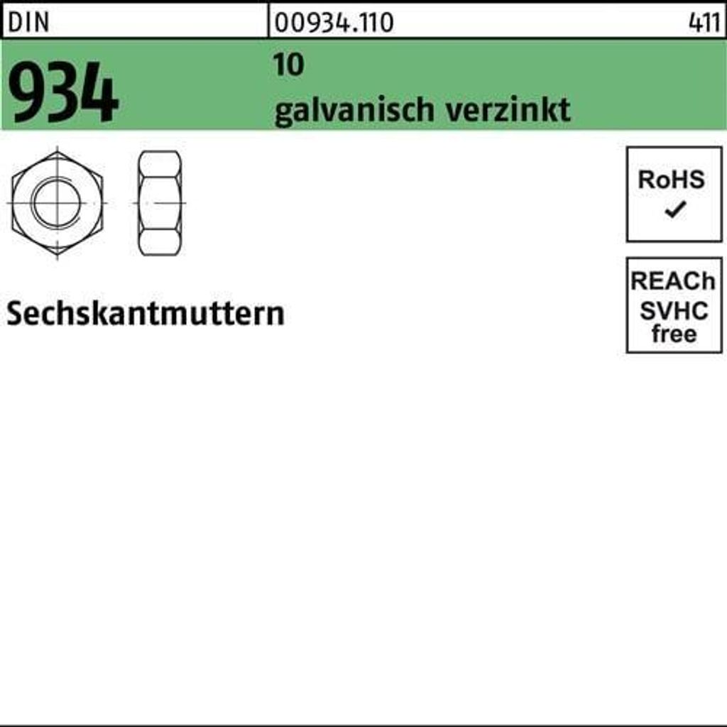 Reyher Sechskantmuttern DIN 934 10 M 5 galv. verzinkt (1000 Stück)