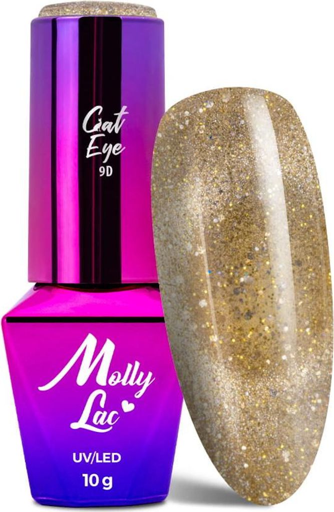 Magnetischer Hybrid-Nagellack mit Katzenaugen-Effekt Cat Eye Foxy Eyes Golden MollyLac 10g Nr. 555