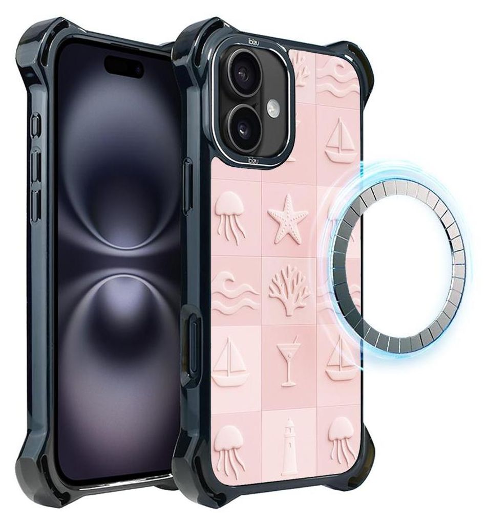 Schutzhülle für das iPhone 16, MagSafe-kompatibel, verstärkte Ecken, schwarz, Korallen, rosa