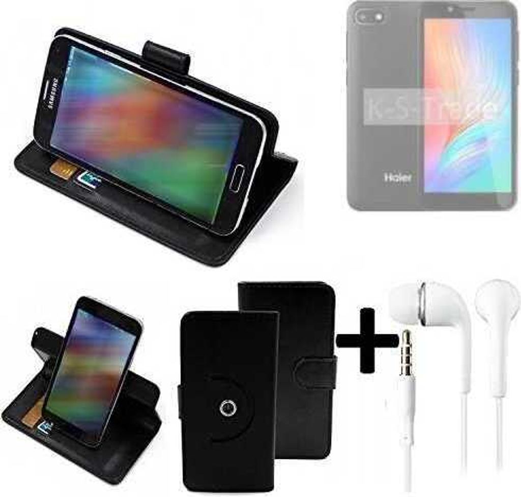 K-S-Trade Handy Hülle Schutz Hülle + Kopfhörer kompatibel mit Haier Alpha A2 Lite Handyhülle Flipcase Smartphone Cover Handy Schutz Tasche