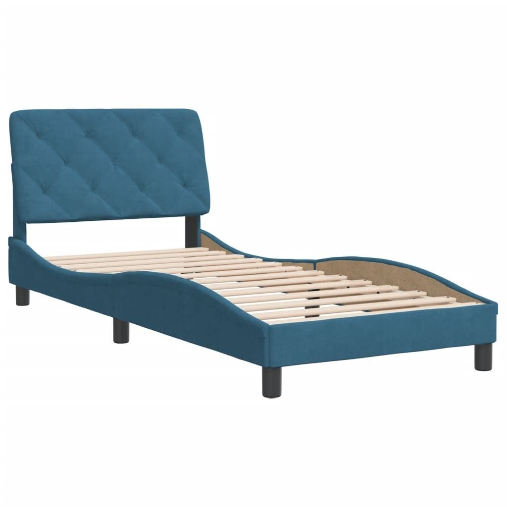 "WINTER SALE"Bettgestell Stylishces - Einzelbett/Jugendbett mit Lattenrost - ohne Matratze - Blau 90x190cm Samt - Klassische Betten NeuMöbel516575