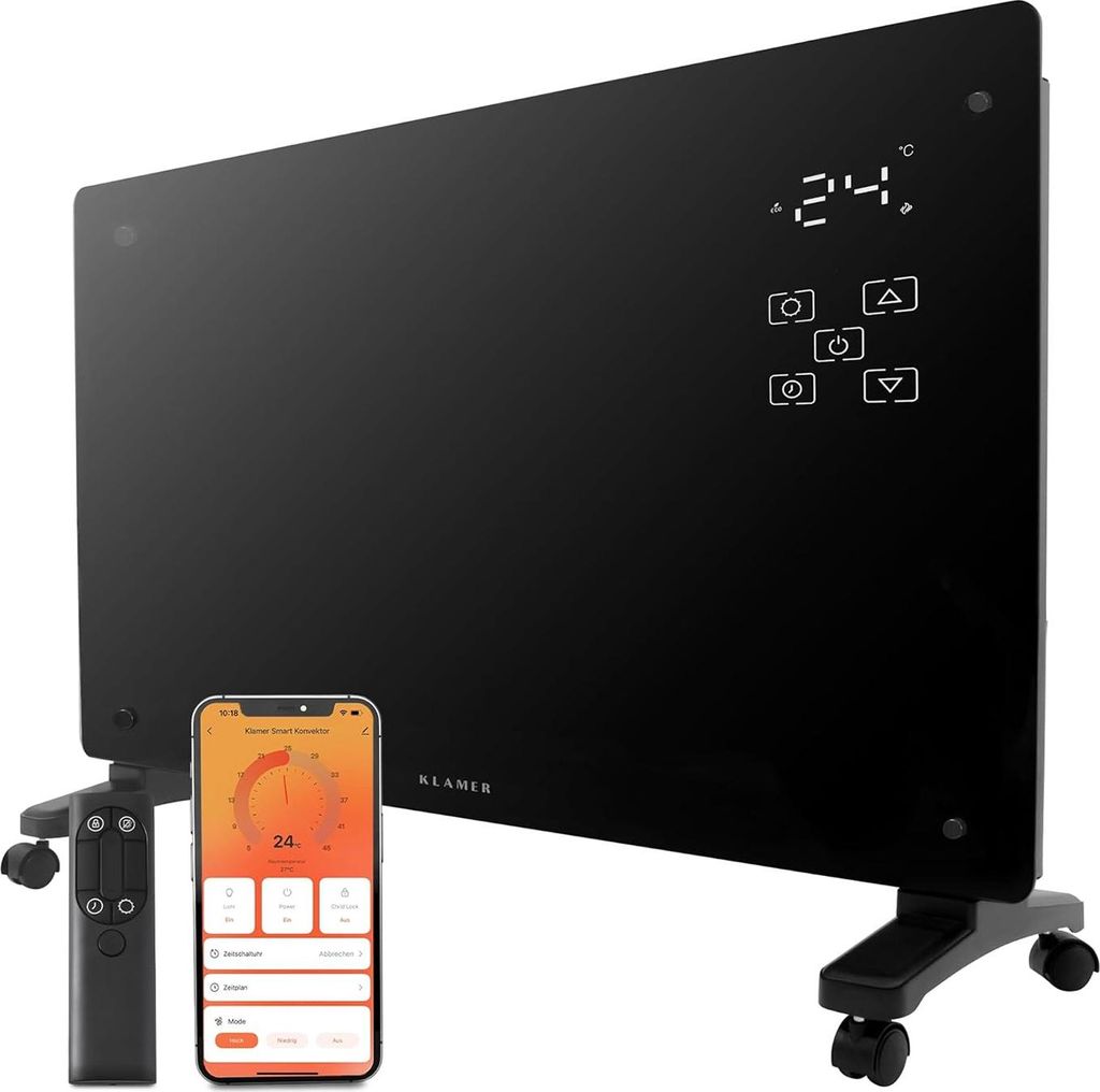 KLAMER Konvektor Pro 2500 W WLAN Heizgerät – Smart Konvektor mit App- & Timersteuerung, ECO- & Frostschutzmodus, LED-Display, Überhitzungsschut...