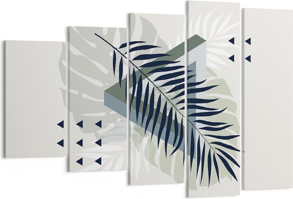 Bild auf Leinwand - Leinwandbild - 5 Teile - Monstera Palme Grafik - 150x100cm - Wand Bild - Wanddeko - Wandbilder - Leinwanddruck - Bilder - Wandd...