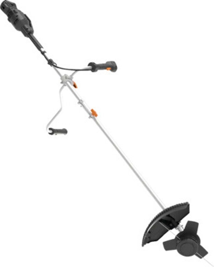 A cordless string trimmer on a white background.