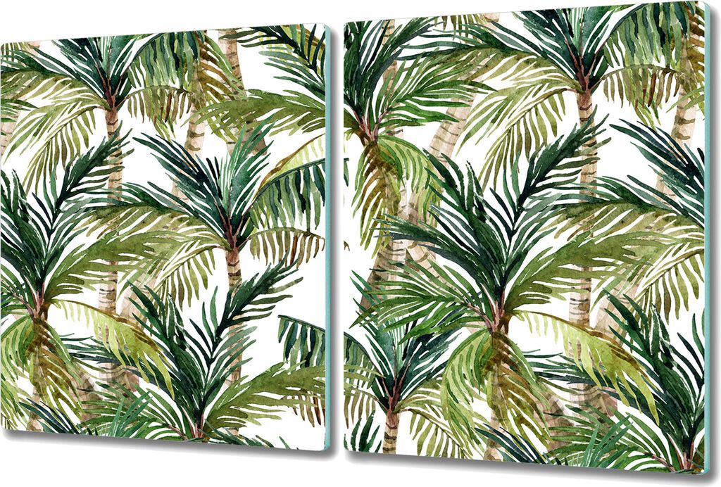 Glas Schneidebrett Herdabdeckplatten Schneideplatten - 2x 40x52 cm - Aquarell Palmen