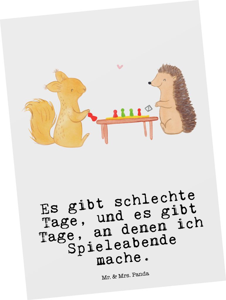 Mr. & Mrs. Panda Postkarte Eichhörnchen Gesellschaftsspiele - Weiß - Geschenk, Grußkarte, einzelkarte, Postkarten, Designkarte, bildkarte, Spiel...