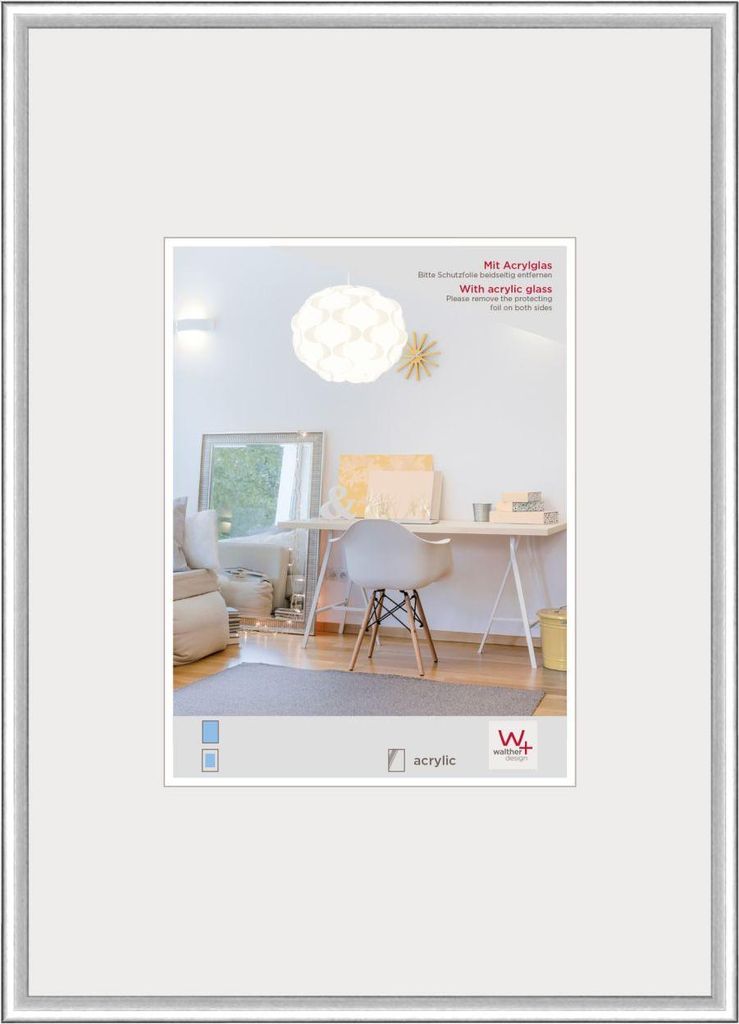 walther design New Lifestyle Kunststoff Bilderrahmen Kunstglas 040X050 SILBER KVX050S