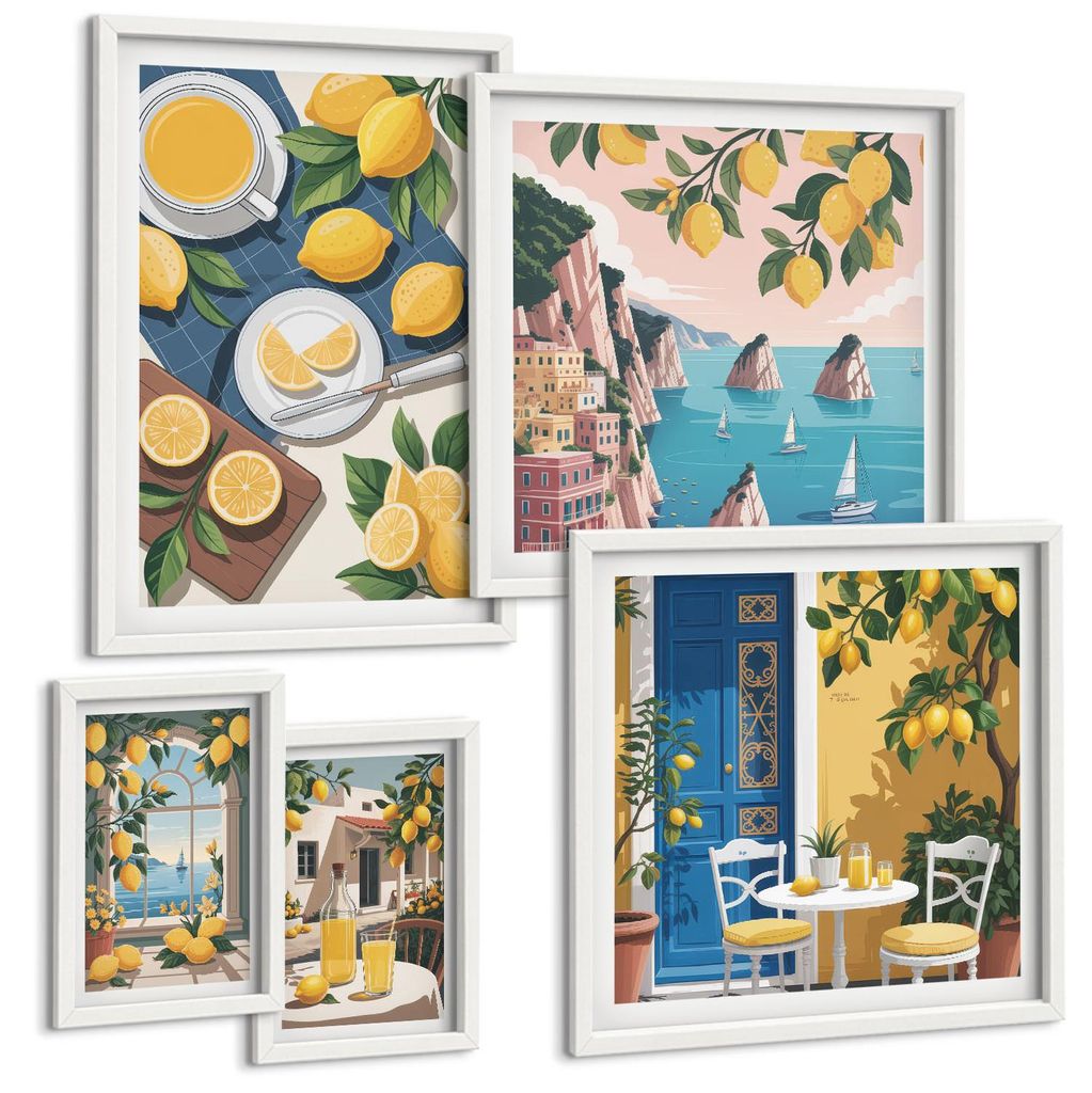 Bilder Set 5-teilig im weißen Rahmen – Wandbilder 5 Stück – gerahmte Poster für Wohnzimmer, Schlafzimmer und Flur – 50x50 cm - 40x60 cm ...