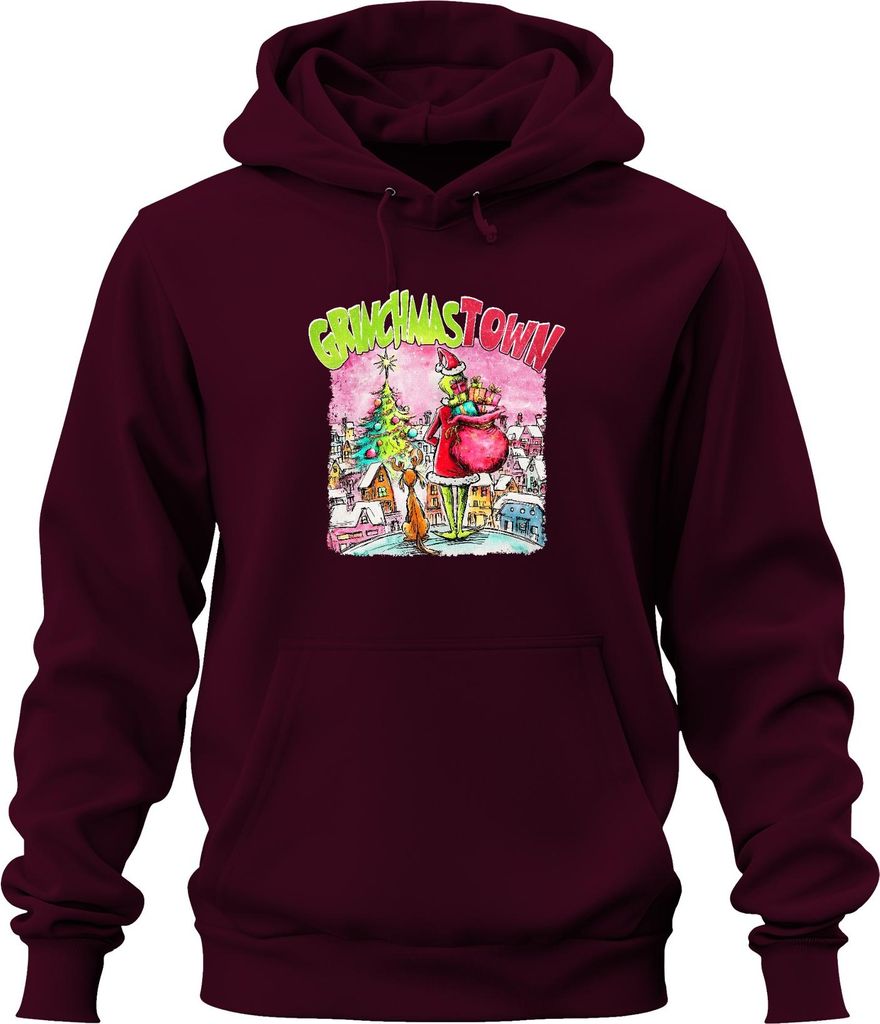 Grinchmas Town Grinch Weihnachten Geschenk Weihnachtsbaum Max Uni Hoodie Kapuzenpullover, Burgundy, M