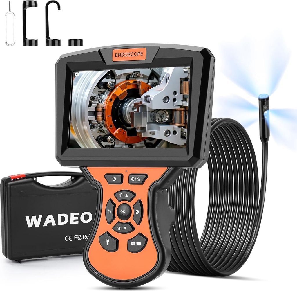 Endoskopkamera 10 m Inspektionskamera 5 Zoll IPS-Bildschirm 3 Linsen 1080p HD IP68 wasserdichte Rohrkamera - 8 mm Schlauchkamera 32 GB Speicherkarte