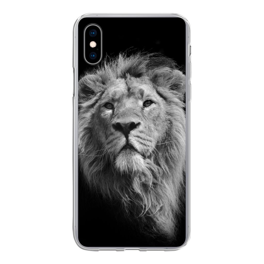 MuchoWow Handyhülle Schutzhülle Hülle für iPhone Xs Löwe - Porträt - Schwarz - Weiß Silikon Softcase Handy Hülle - Handytasche