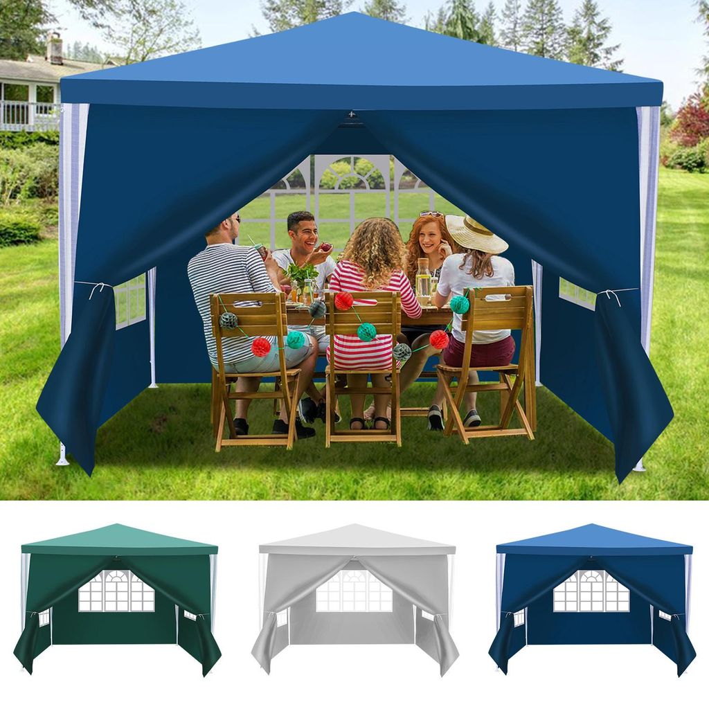 Faziango 3 x 3 m Garten Pavillon mit 4 Seitenteilen tragbares wasserdichtes Zelt mit Spiralschläuchen, Blau