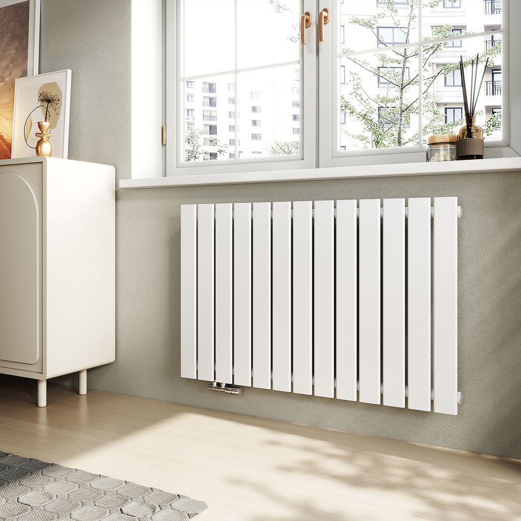 EMKE Design Paneelheizkörper Horizontal 630x1006mm 712W Flachheizkörper Weiß Heizkörper Einlagig SPCC-Stahl Seitenanschluss ohne Heizstab