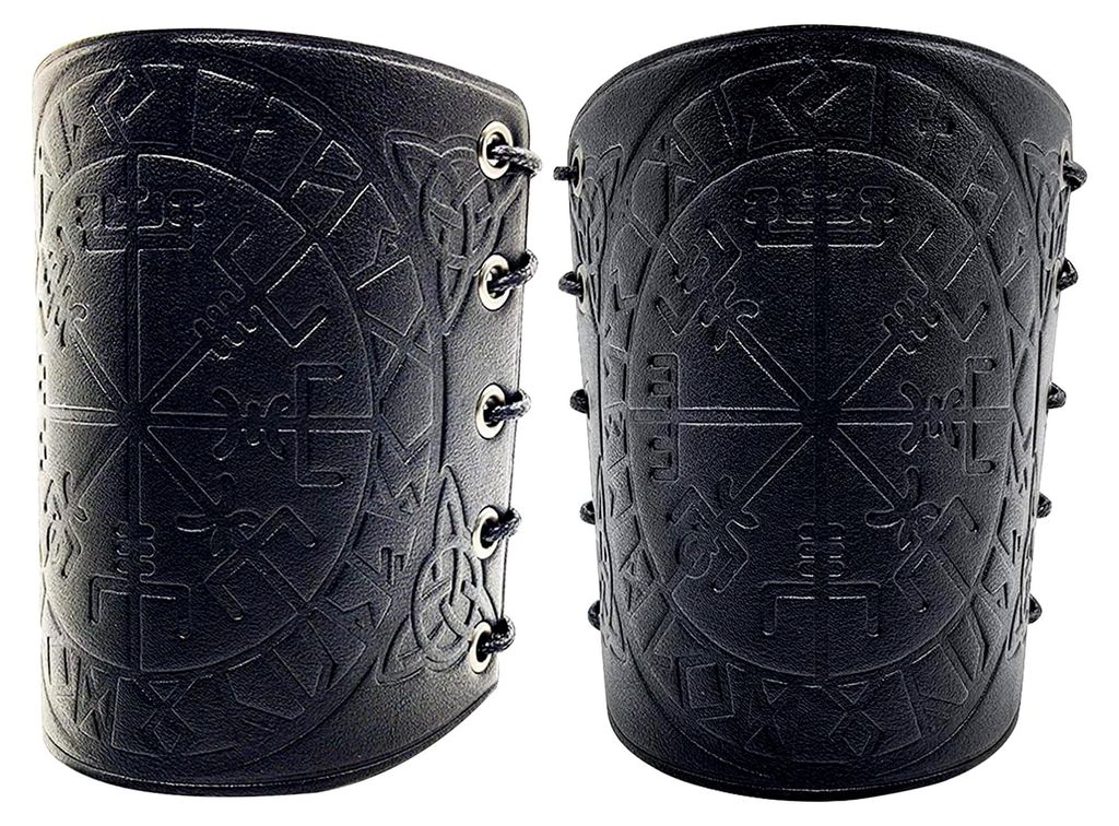 Wikinger Geprägte Armschienen, Nordic Viking Vegvisir Armschützer aus Leder für Männer, Verstellbare Mittelalterliche Armmanschetten
