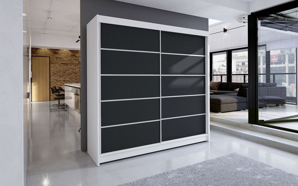 Kleiderschrank TABITHA 4 – Breite 180 cm, weiß / schwarz