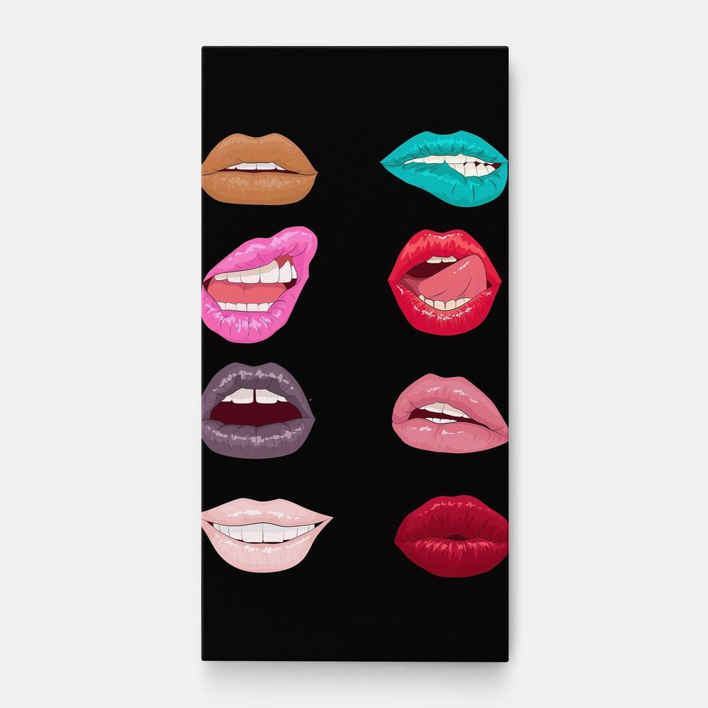 ARTHUB Leinwandbild 50x100 cm, Colorful Lips | Wohnzimmerdekoration, Hängende Bilder, Wanddekoration, Heimdekoration, Frauen, Lippen