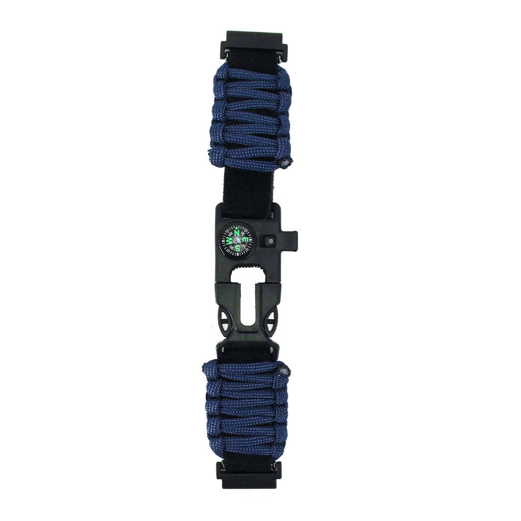 6-in-1 Paracord-Armband, 22 mm, mit Dornschließe, Feuerstarter, Kompass und Pfeife, passend für Huami Midnight Blue