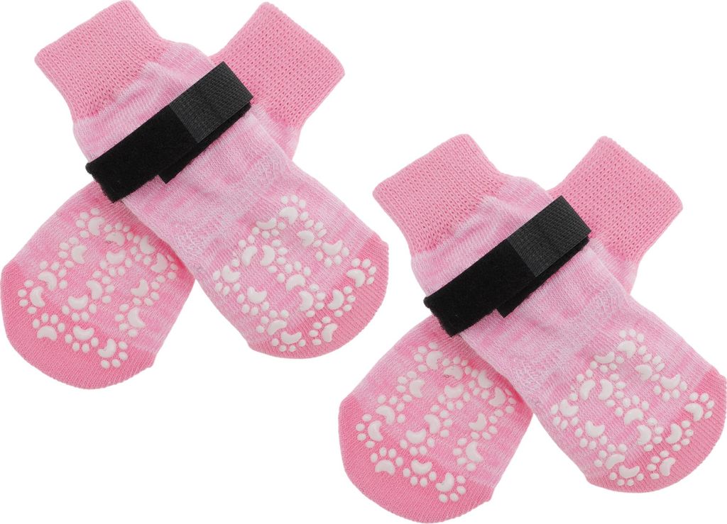 4 Stück rutschfeste Hundesocken mit verstellbaren Klebebändern, Haustier-Socken für Hunde, Pfoten-Schutz für Holzböden, Gradient Pink, Klein