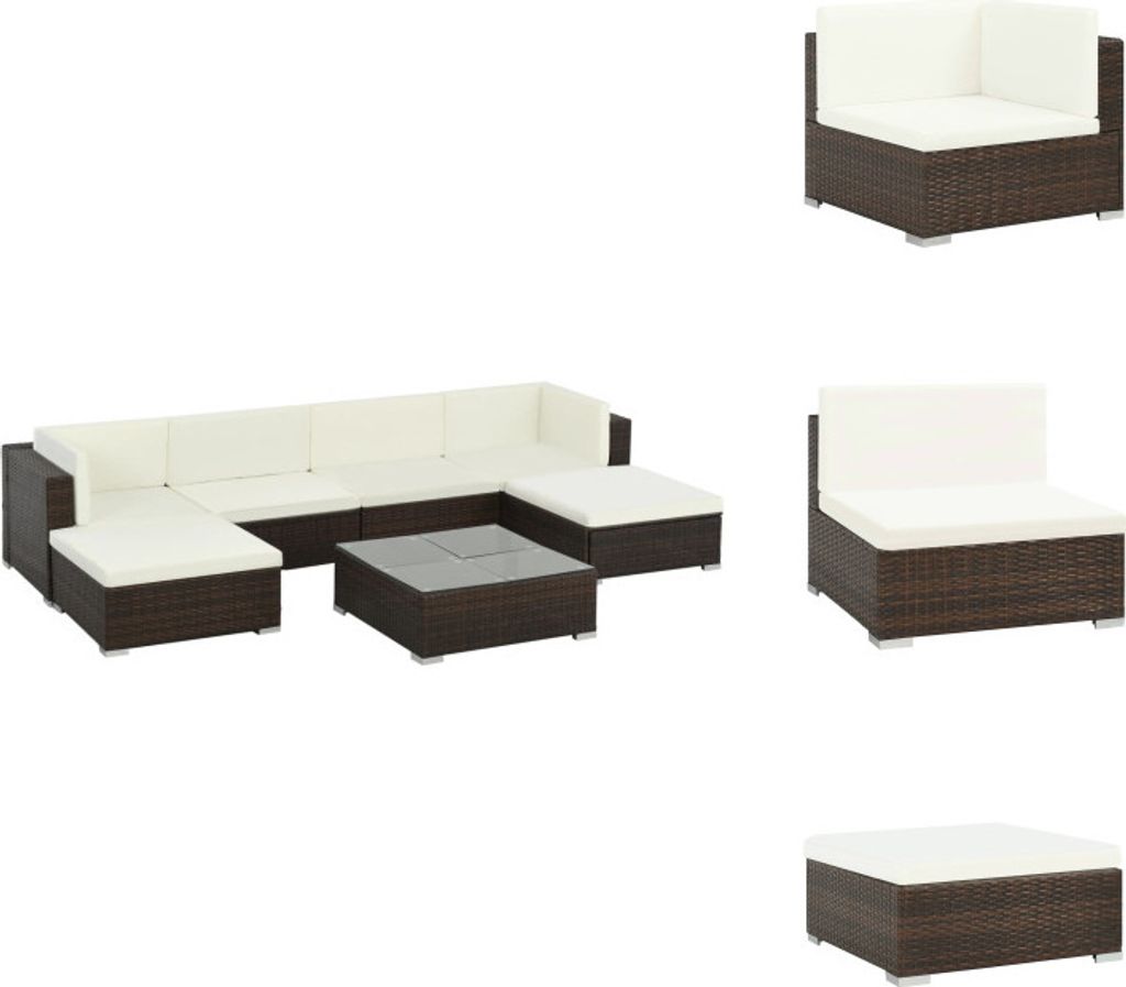 vidaXL 7-tlg. Garten-Lounge-Set mit Auflagen Poly Rattan Braun - Gartenmöbel-Sets