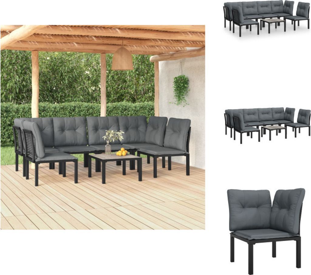 vidaXL 7-tlg. Garten-Lounge-Set Schwarz und Grau Poly Rattan - Gartenmöbel-Sets