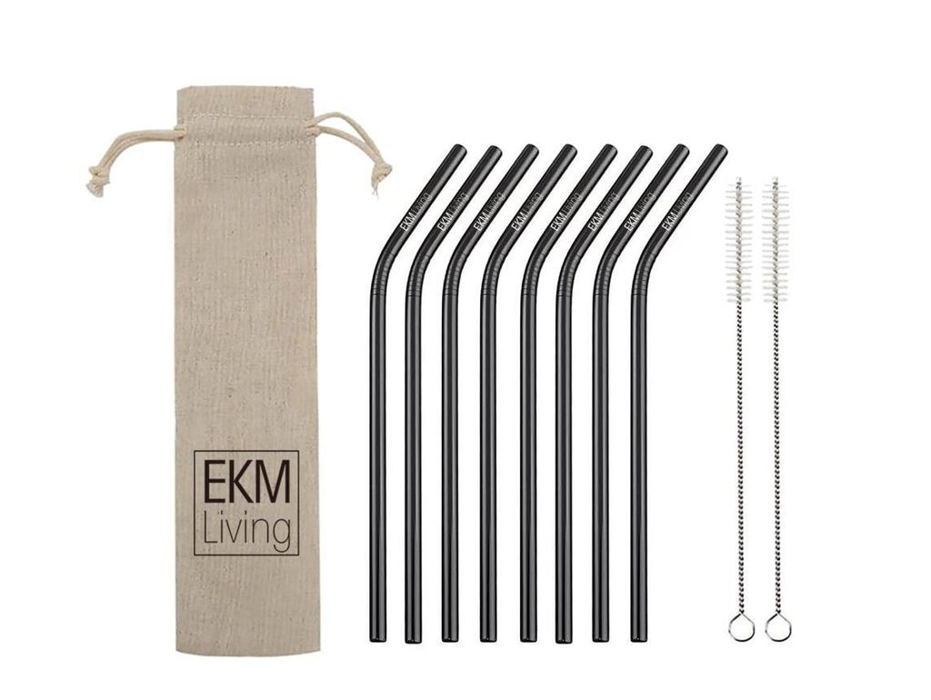 EKM Living Edelstahl Strohhalme 8er Set schwarz gebogen GmbH, Trinkhalme, bruchfest, wiederverwendbar, spülmaschinengeeignet, plastikfrei (schwarz...