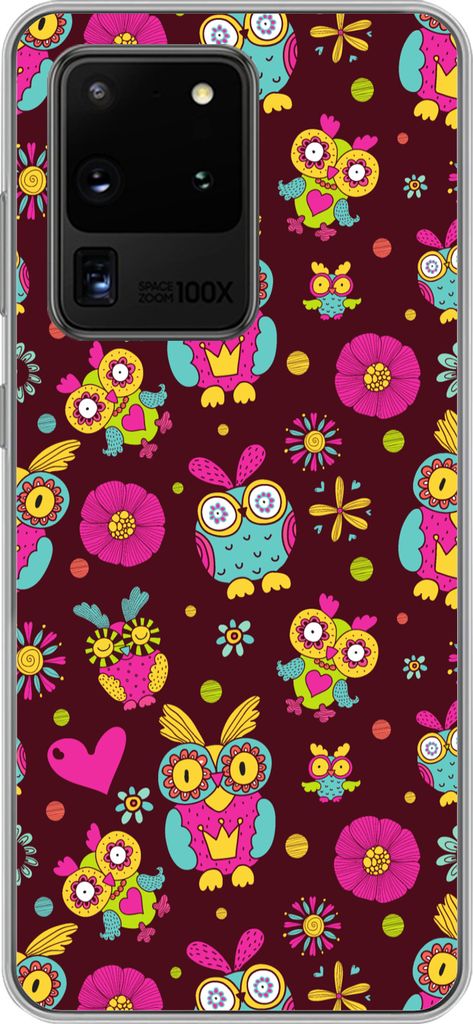 MuchoWow Handyhülle Schutzhülle Hülle für Telefoonhoesje Samsung Galaxy S20 Ultra Mädchen - Eule - Schokolade - Muster - Mädchen - Kind - K...