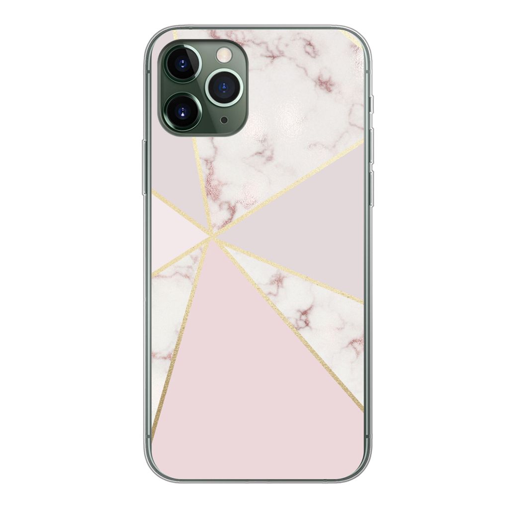 MuchoWow Handyhülle Schutzhülle Hülle für iPhone 11 Pro Marmor - Gold - Rosa Silikon Softcase Handy Hülle - Handy