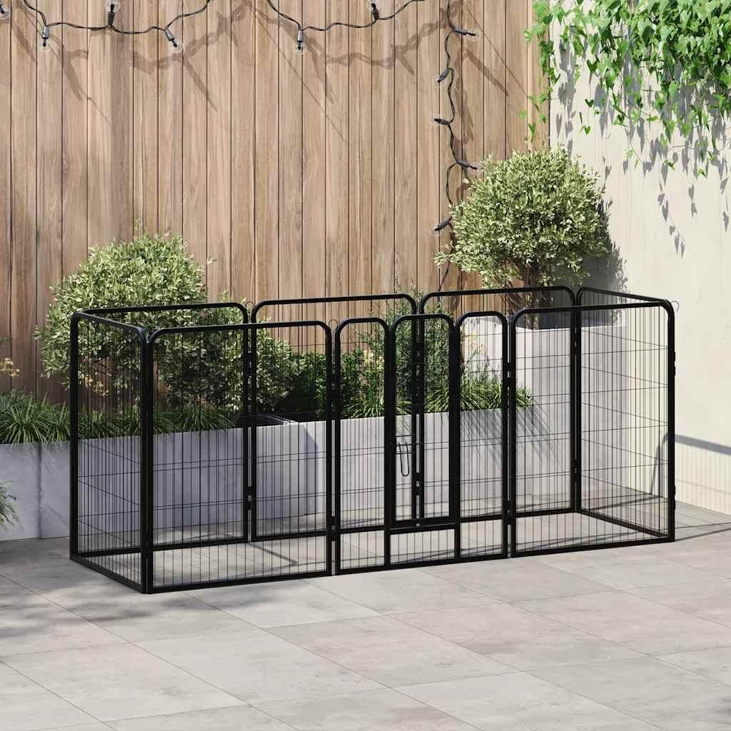 vidaXL Hunde-Laufgitter 8 Paneele Stahl 80 x 100 cm Schwarz