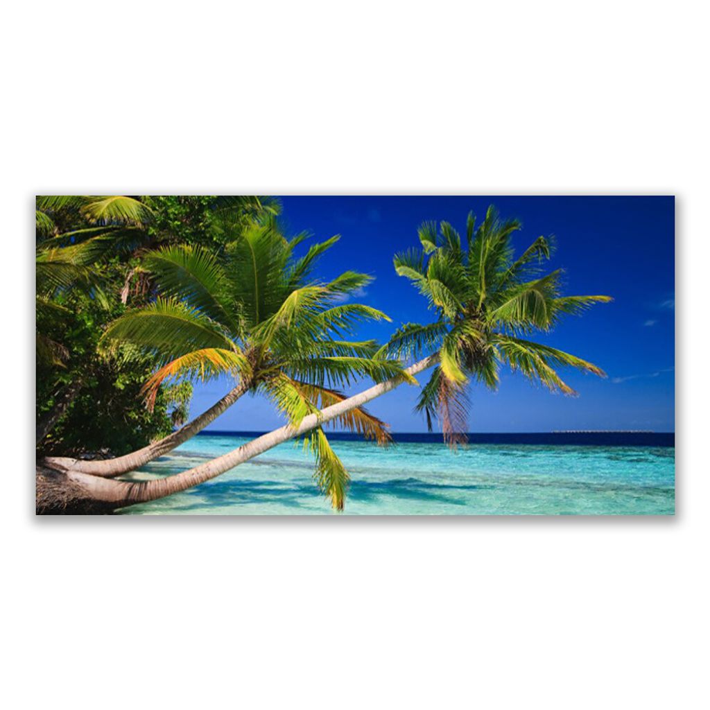 Wandbilder Glasbilder Druck auf Glas 120x60 Palmen Strand Meer Landschaft 