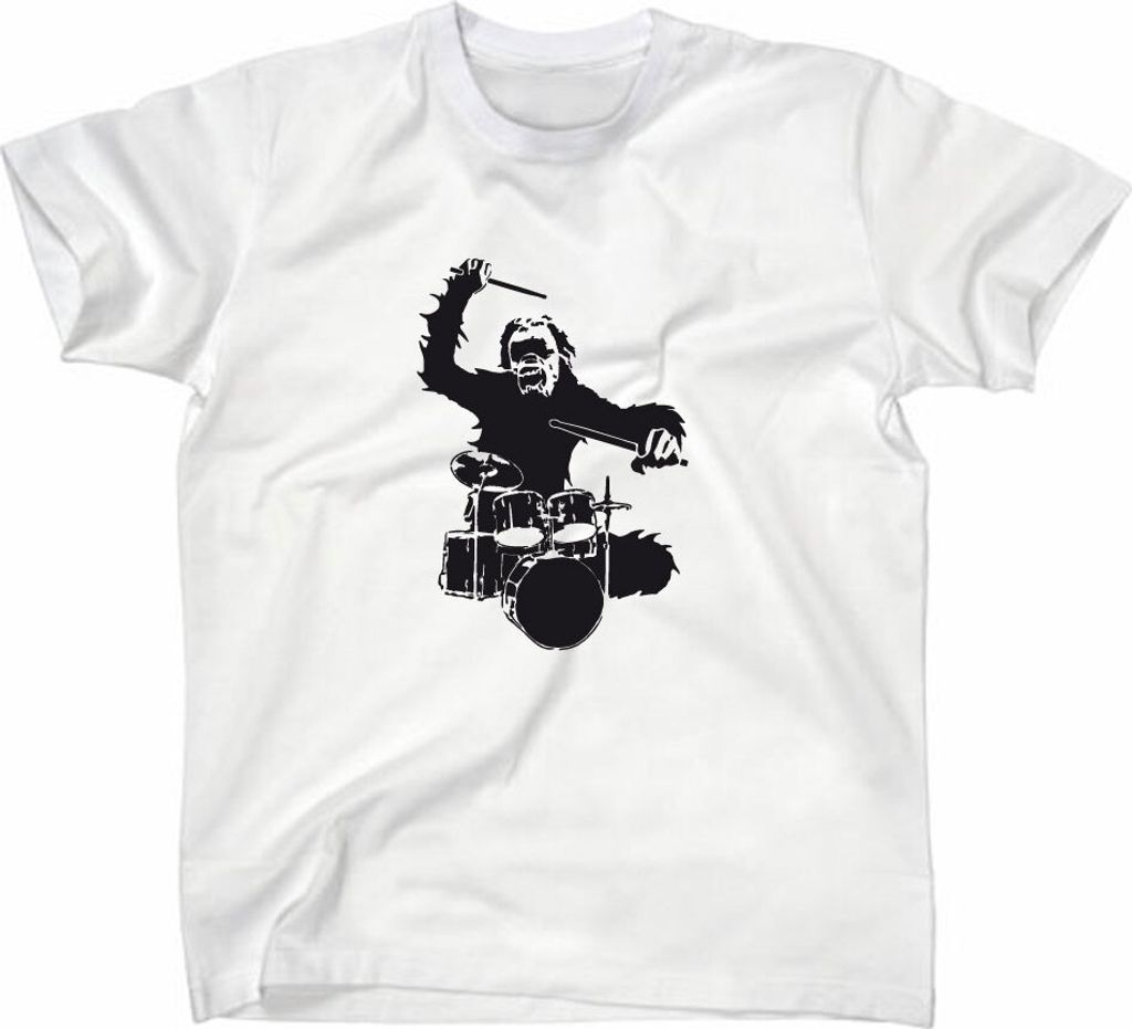 Styletex23 T-Shirt Schlagzeuger Affe Drummer Funshirt, weiss, XXL
