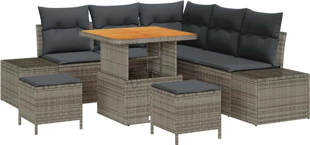 vidaXL Gartensofa-set mit Kissen 8 pcs Grau Poly-Rattan