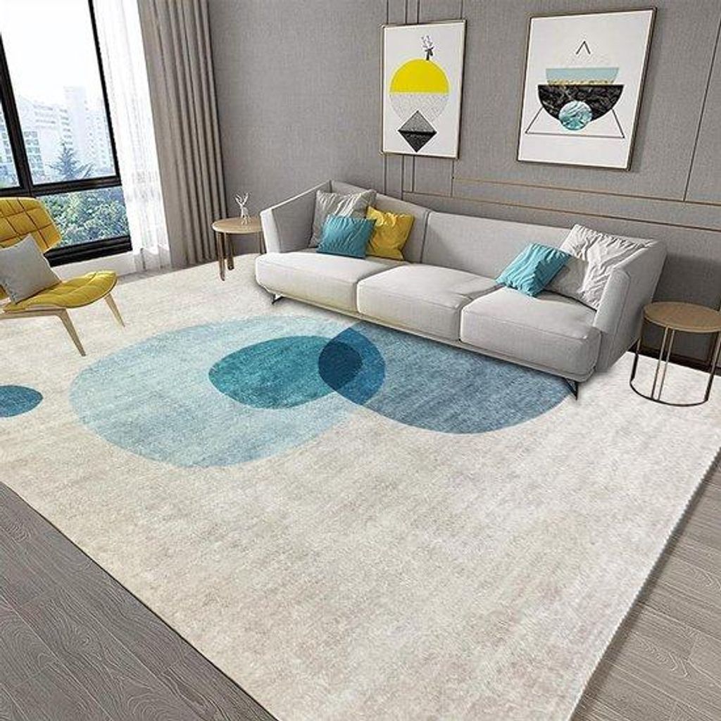 Moderne geometrische Wohndielen-Tapete mit Kreis-Muster, antislip, dekorative Tapeten für Schlafzimmer (hellblau/beige, 200 x 300 cm)