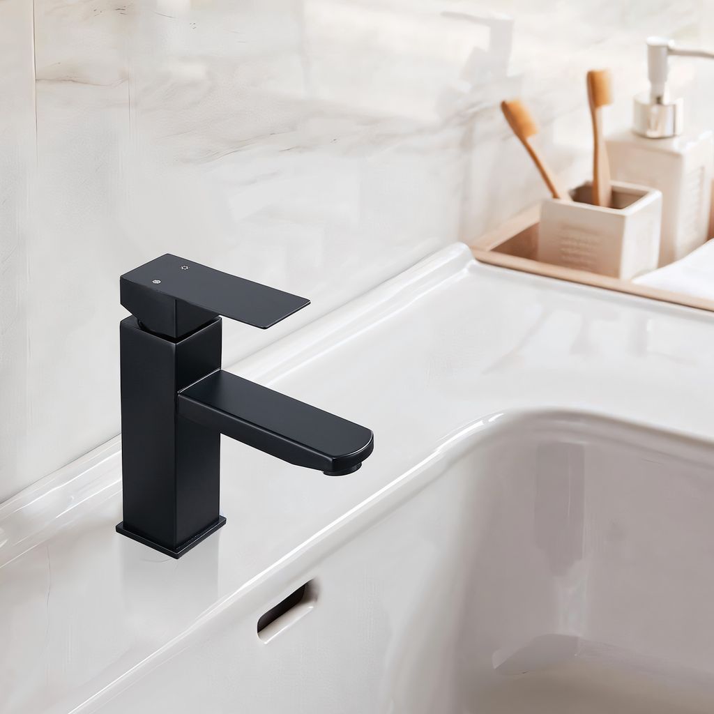 Schwarz Wasserhahn,Waschtischarmatur Design Einhebelmischer für Badezimmer,Mischbatterie Hochdruck Badarmatur,Armatur Einhebelmischer Edelstahl