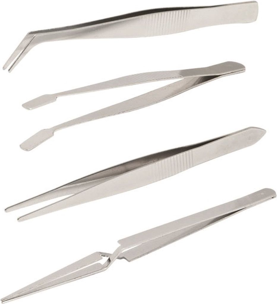Pinzetten-Set Edelstahl - für Hobby und Elektronik - 4 teilig
