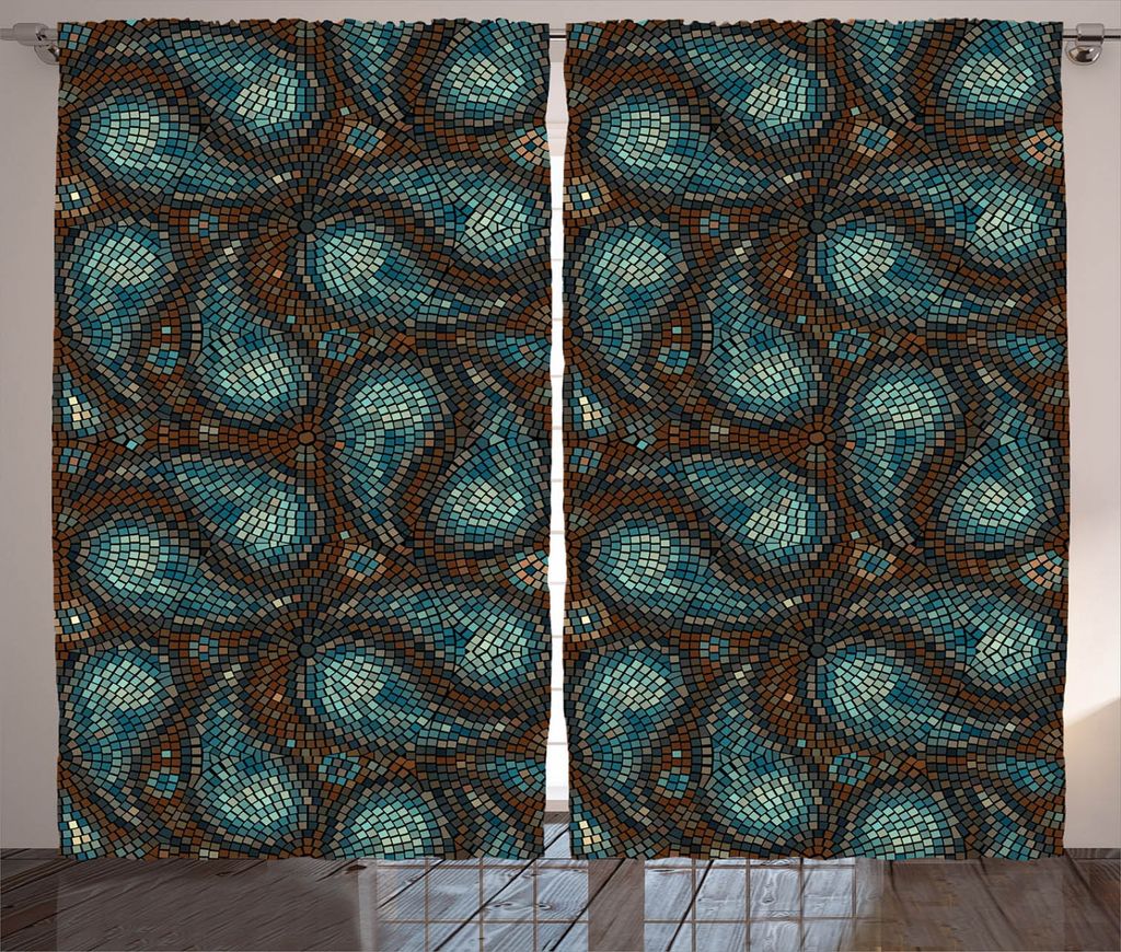 ABAKUHAUS Paisley Rustikaler Gardine, Moderne Teardrop Formen, Schlafzimmer Kräuselband Vorhang mit Schlaufen und Haken, 280 x 245 cm, Braun Blau ...