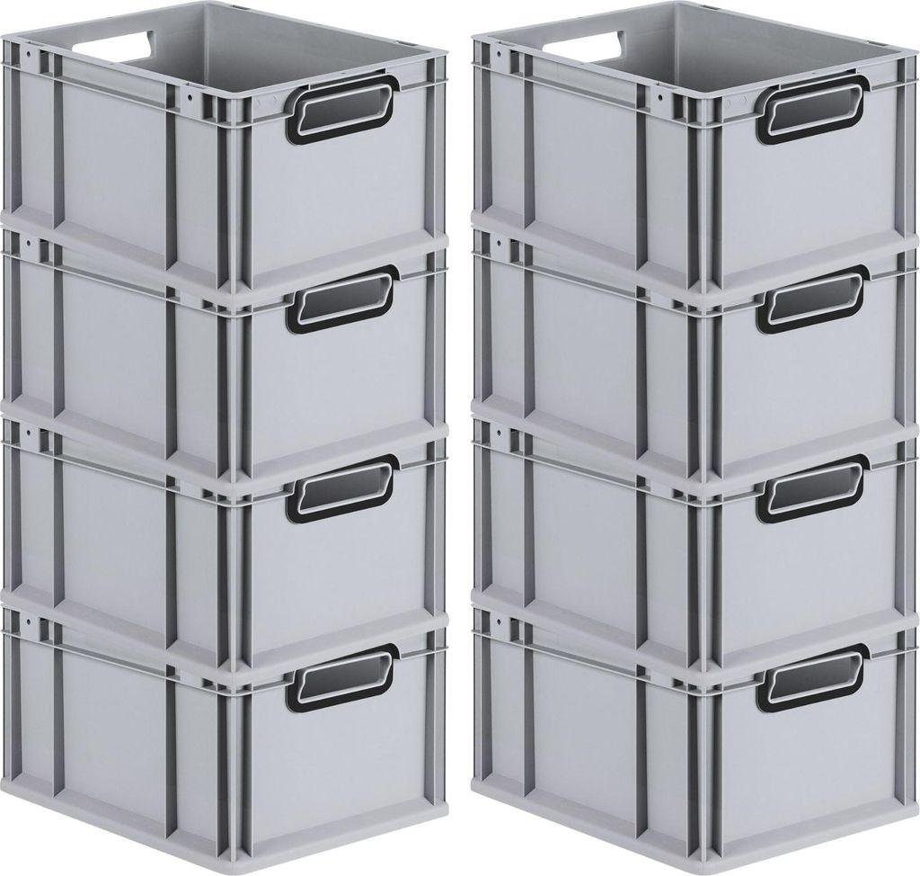 SuperSparSet 8x Eurobox NextGen Color | HxBxT 22x30x40cm | 20 Liter | Griffe schwarz offen | Glatter Boden | Grau | Eurobehälter, Transportbox, Tr...