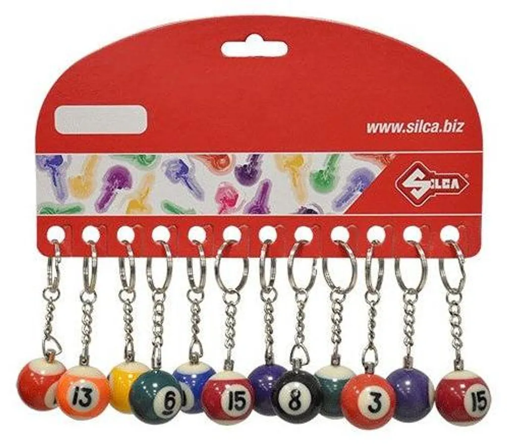Porte-clés Billard Silca Résistant avec Boules Colorées - Pack de 12