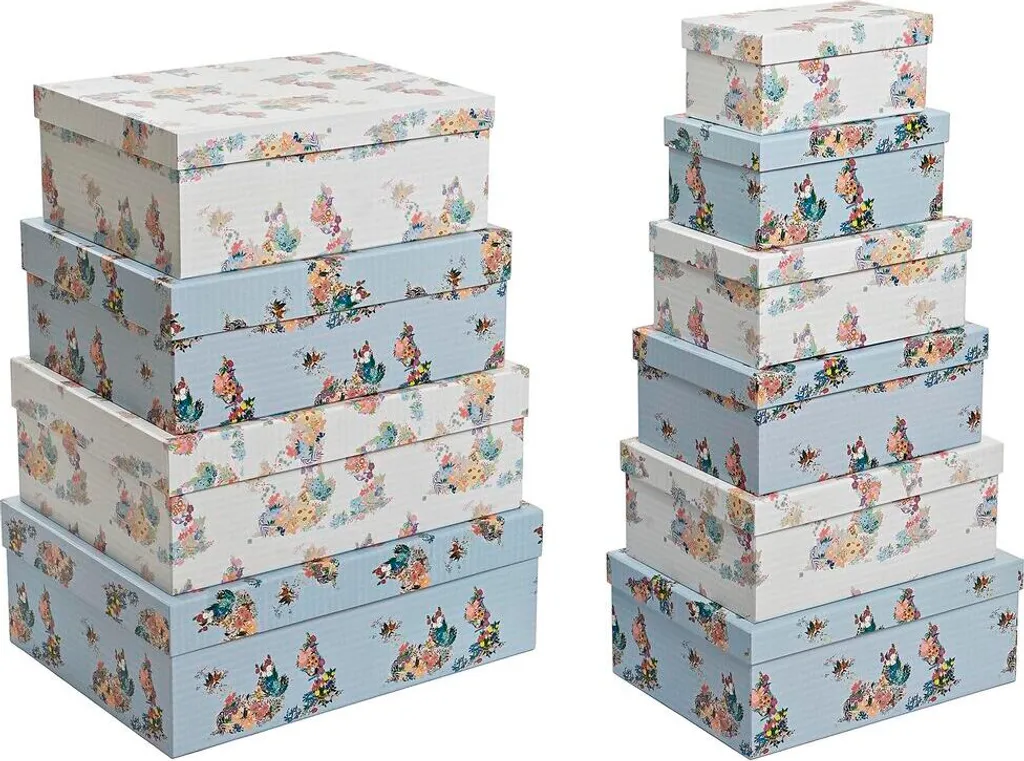 Boîtes de Rangement Empilables DKD Home Decor Bleu et Blanc 43x33x15cm