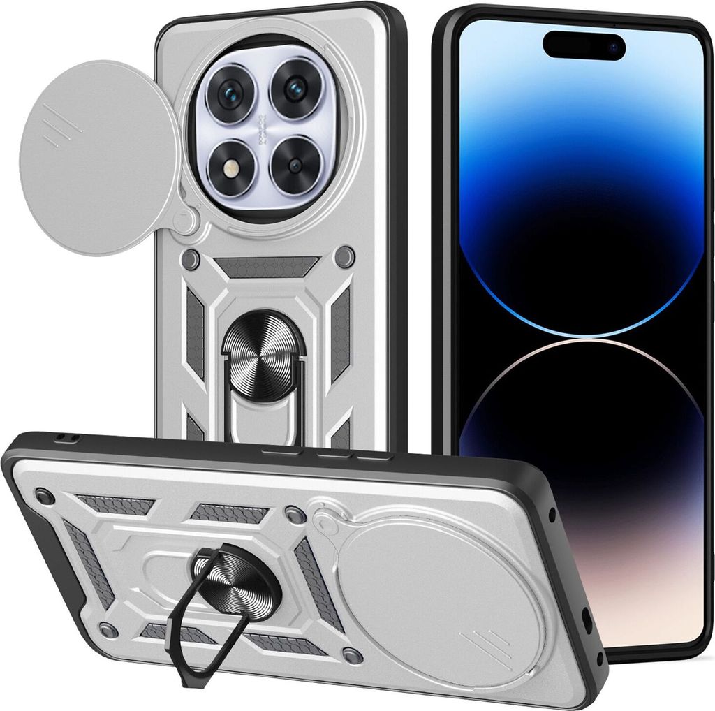 A product shot of a phone case with a phone, showing multiple angles.