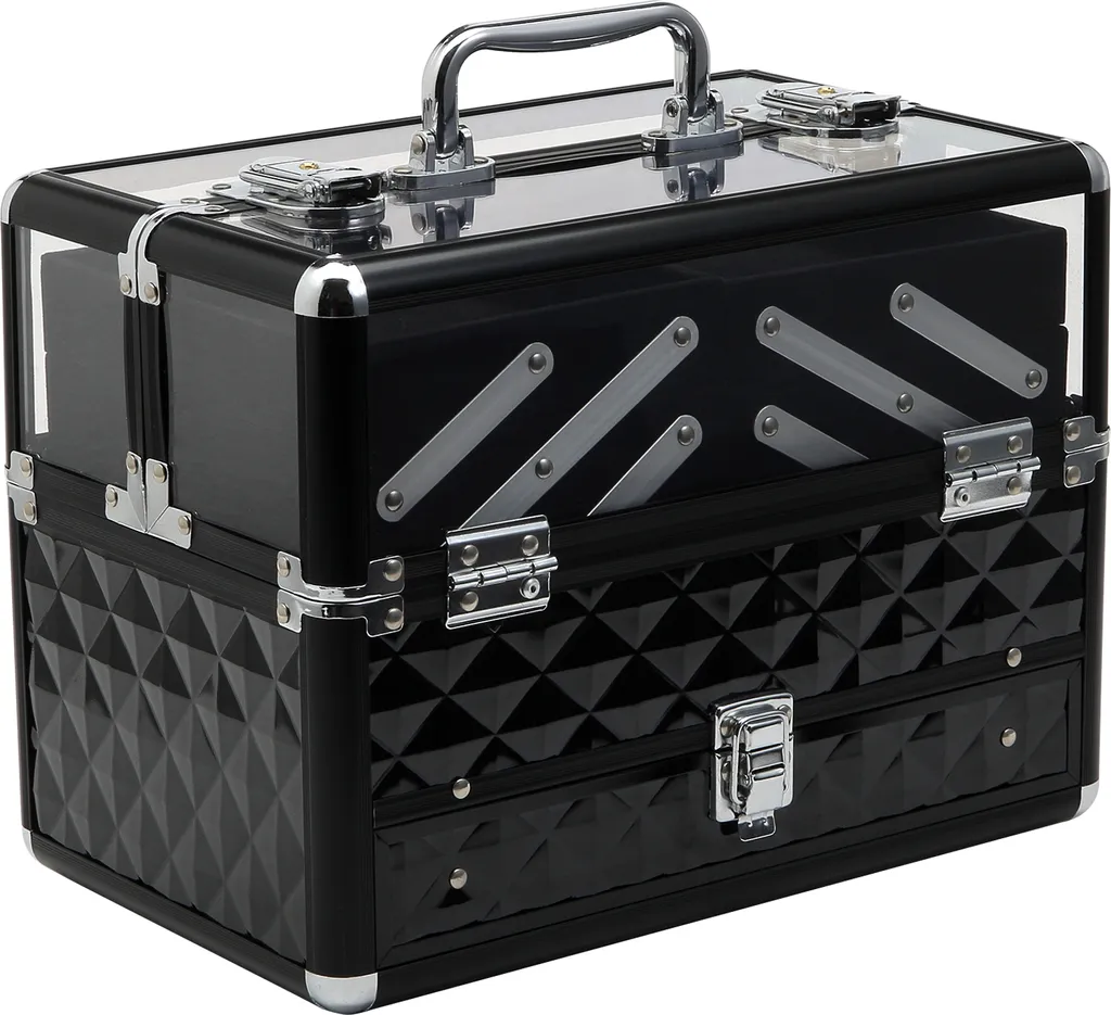 HOMCOM Mallette à maquillage 30x18x22cm - Coffre Cosmétique Noir Alu