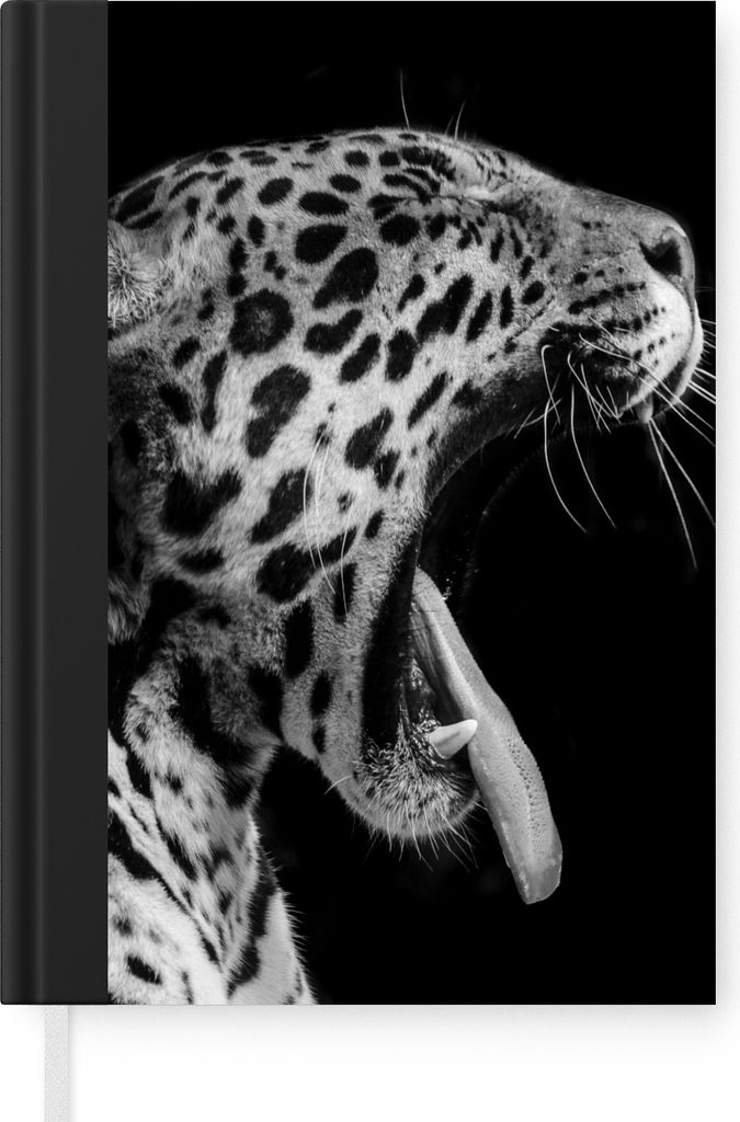 MuchoWow Notizbuch Tagebuch Haushaltsbuch Notebook A5 Jaguar - Tier - Schwarz - Weiß - Notizblock - Notizheft - Notebook - Schreibblock - Papier