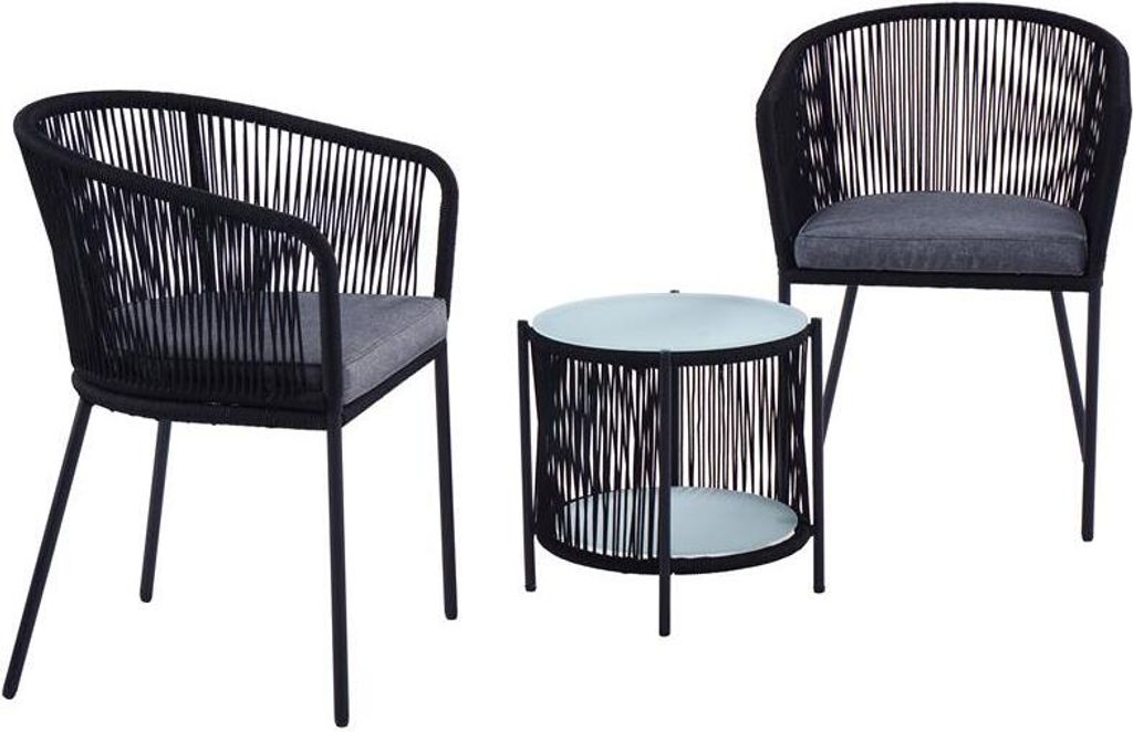 Balkonset Gartenset Bistro Set Gartenmöbel Set Outdoor Rope Sitzgruppe Schwarz