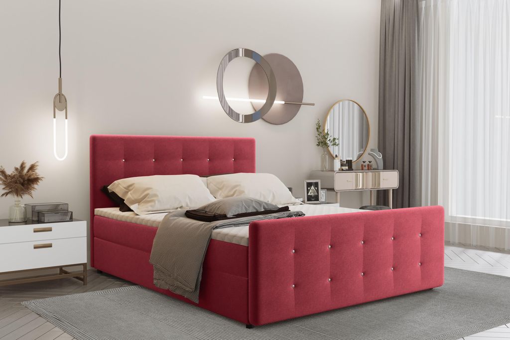 Kaiser Möbel Boxspringbett 120x200 mit bettkasten und matratze+topper, Schlafzimmerbett AMOR Rot