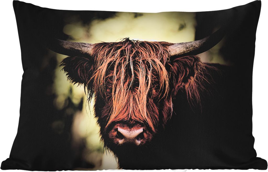 MuchoWow Outdoor Kissen - Schottisches Hochlandrind - Licht - Porträt - Natur - 60x40 cm - Wetterfest - Lounge Kissen - Zierkissen - Kissen für...