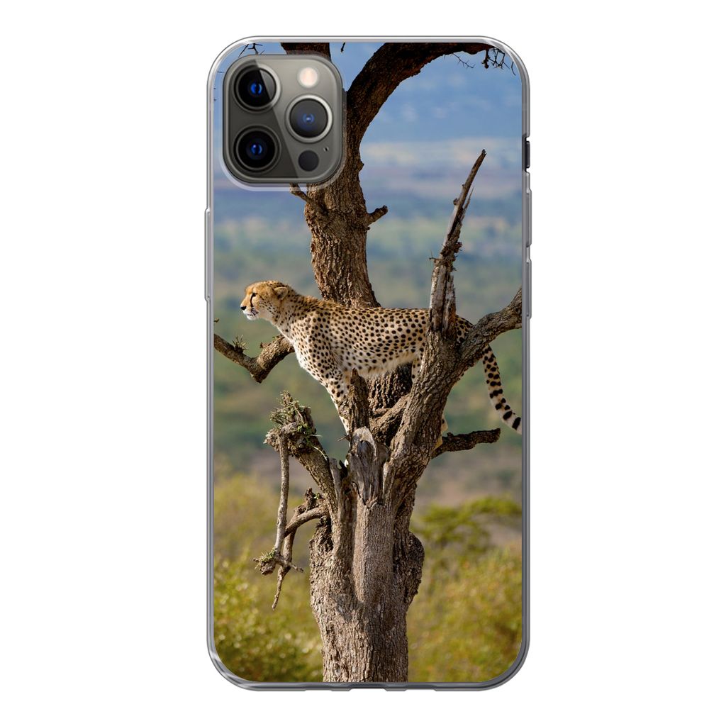 MuchoWow Handyhülle Schutzhülle Hülle für iPhone 13 Pro Max Leopard - Baum - Tier Silikon Softcase Handy Hülle - Mobiltelefon