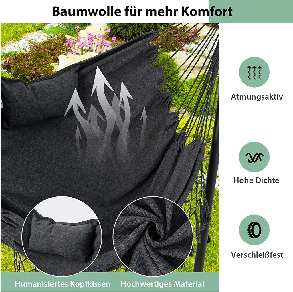 Balançoire suspendue de jardin avec structure en acier et grand coussin - 3