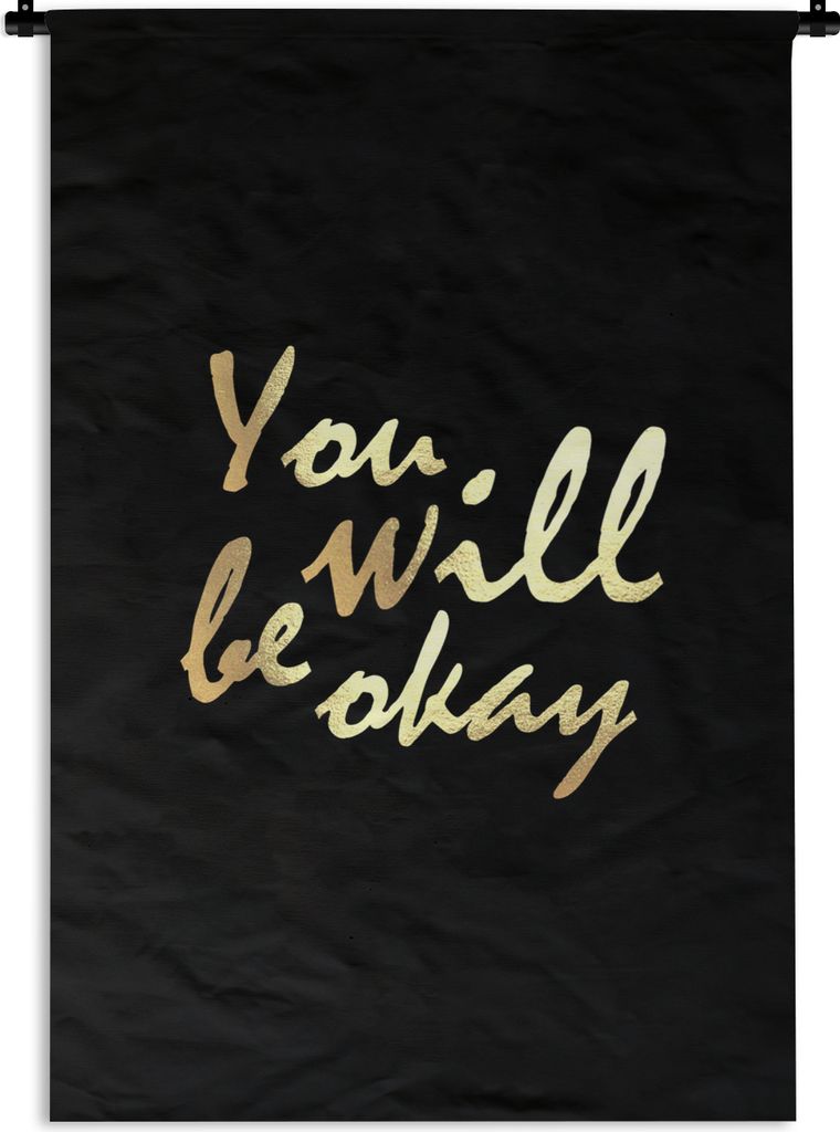 MuchoWow Wandteppich Wandbehang Zitat - Motivation - Gold - Schwarz 90x135 cm Tapisserie Dekoration Wandtuch - Baumwolle - Wandskulptur