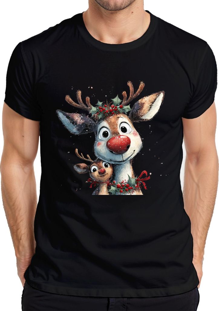 Rudolph Rentier rote Nase Weihnachten niedlich Familie Geschenk Herren T-Shirt, Schwarz, S