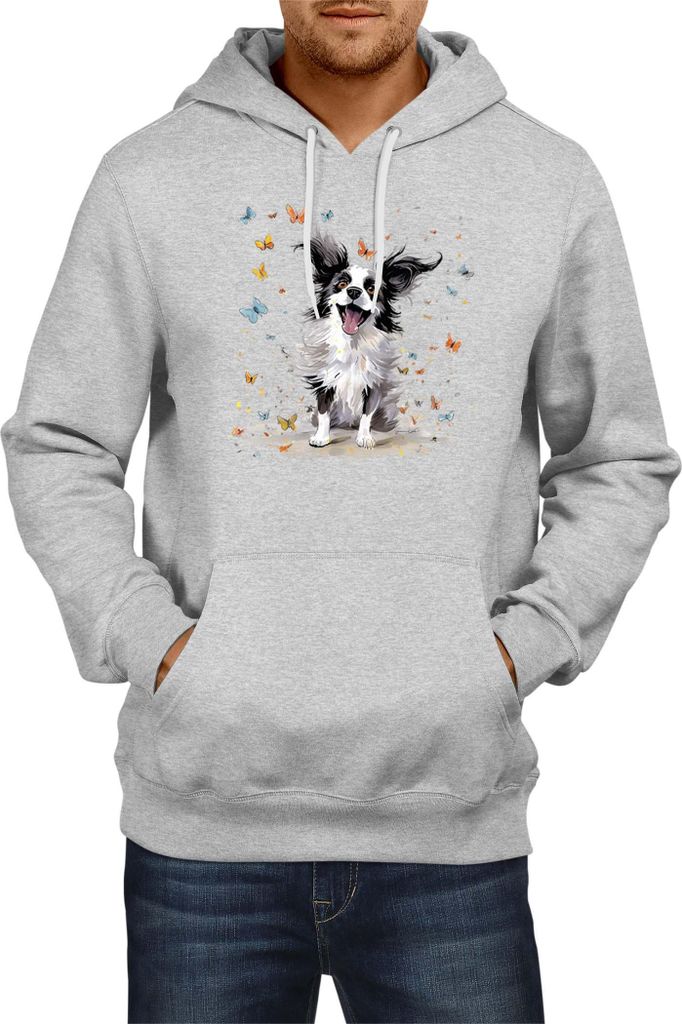 Herren Kapuzenpullover Funny Dogs Breeds Papillon Dog Breed, Man S / Grau