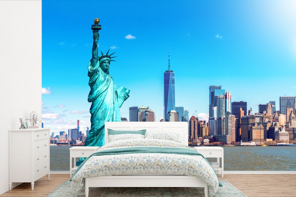 MuchoWow Fototapete für Wohnzimmer oder Schlafzimmer Wandtapete Vinyl Motivtapete New York - Freiheitsstatue - Manhattan - 600x400 cm - Vinyltap...